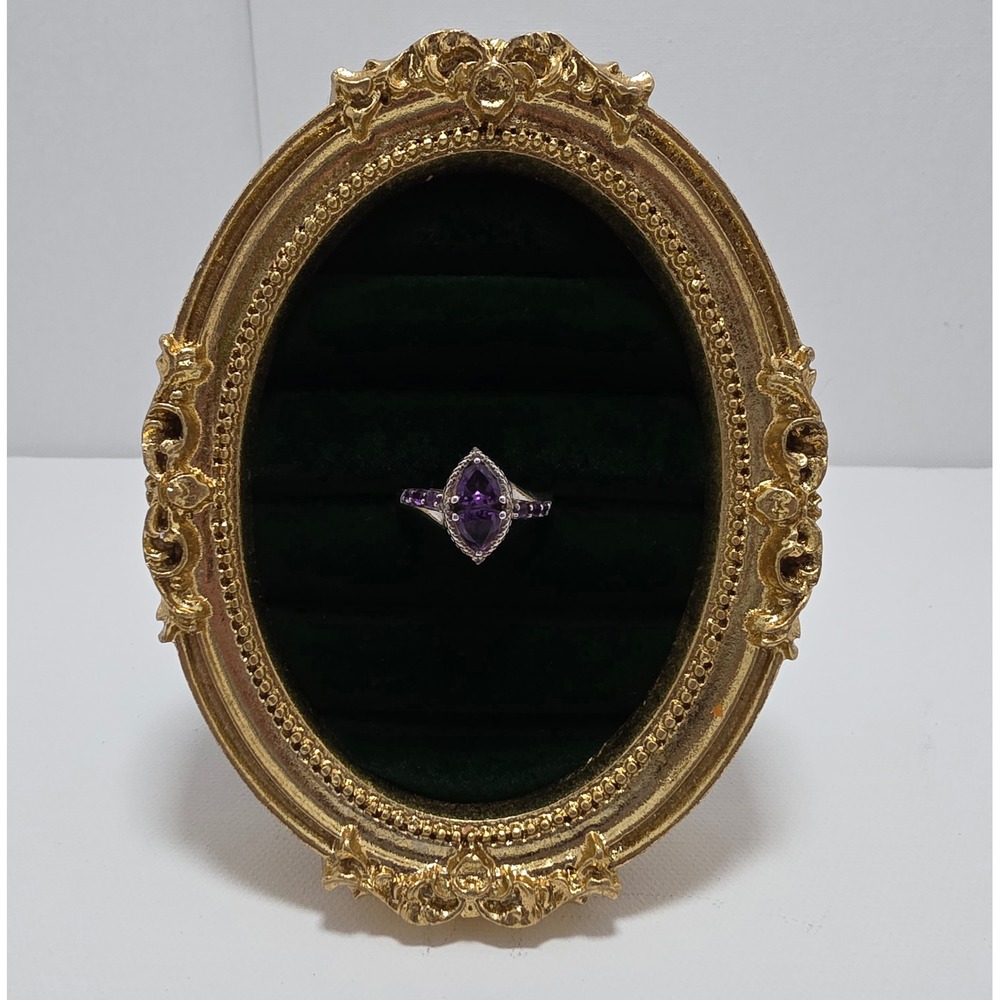 Sterling Silver Amethyst Marquise Halo Ring Size 10 Purple Gemstone 925 3.8g